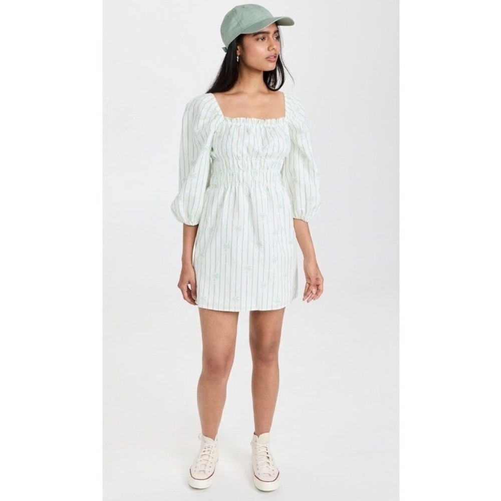 NWT CHARLIE HOLIDAY LINEN SHORT PALM STRIPE MIDI DRESS SIZE 10 - Picture 3 of 11